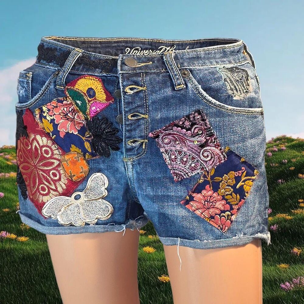 Upcycled Patchwork Denim Shorts Size 4 Universal Thread Button Fly Cutoffs